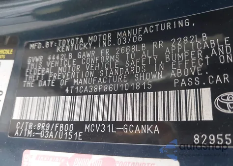 2006 Toyota Camry Solara Se V6 from USA, damaged, VIN 4T1CA38P86U101815